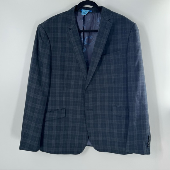 Bruun & Stengade Danish Plaid Navy Grey Men’s Blazer Jacket Size 56 - Picture 1 of 11